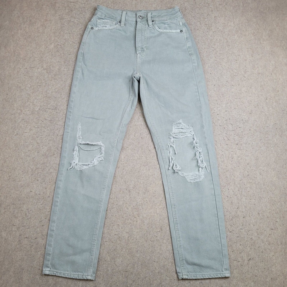 American Eagle Mom Straight Jeans Size 2 Reg Green Distressed 26x27 High‎ Rise